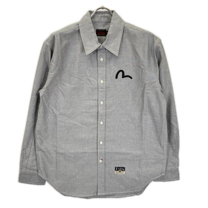 EVISU エヴィス グレー カモメプリント リラックスフィット ロングスリーブ オックスフォードシャツ トップス
