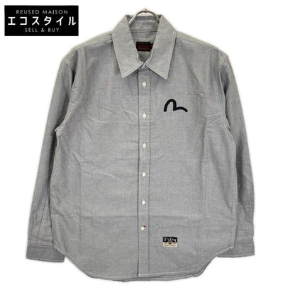EVISU エヴィス グレー カモメプリント リラックスフィット ロングスリーブ オックスフォードシャツ トップス