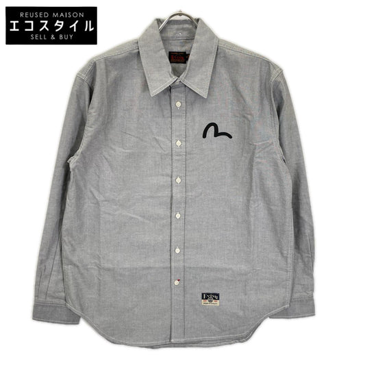EVISU エヴィス グレー カモメプリント リラックスフィット ロングスリーブ オックスフォードシャツ トップス
