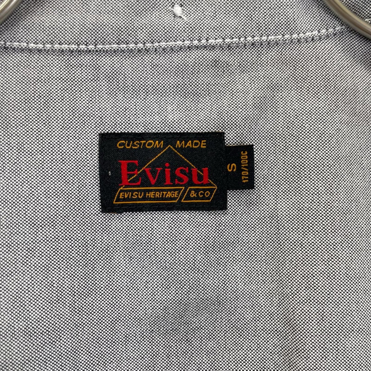 EVISU エヴィス グレー カモメプリント リラックスフィット ロングスリーブ オックスフォードシャツ トップス
