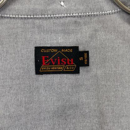 EVISU エヴィス グレー カモメプリント リラックスフィット ロングスリーブ オックスフォードシャツ トップス