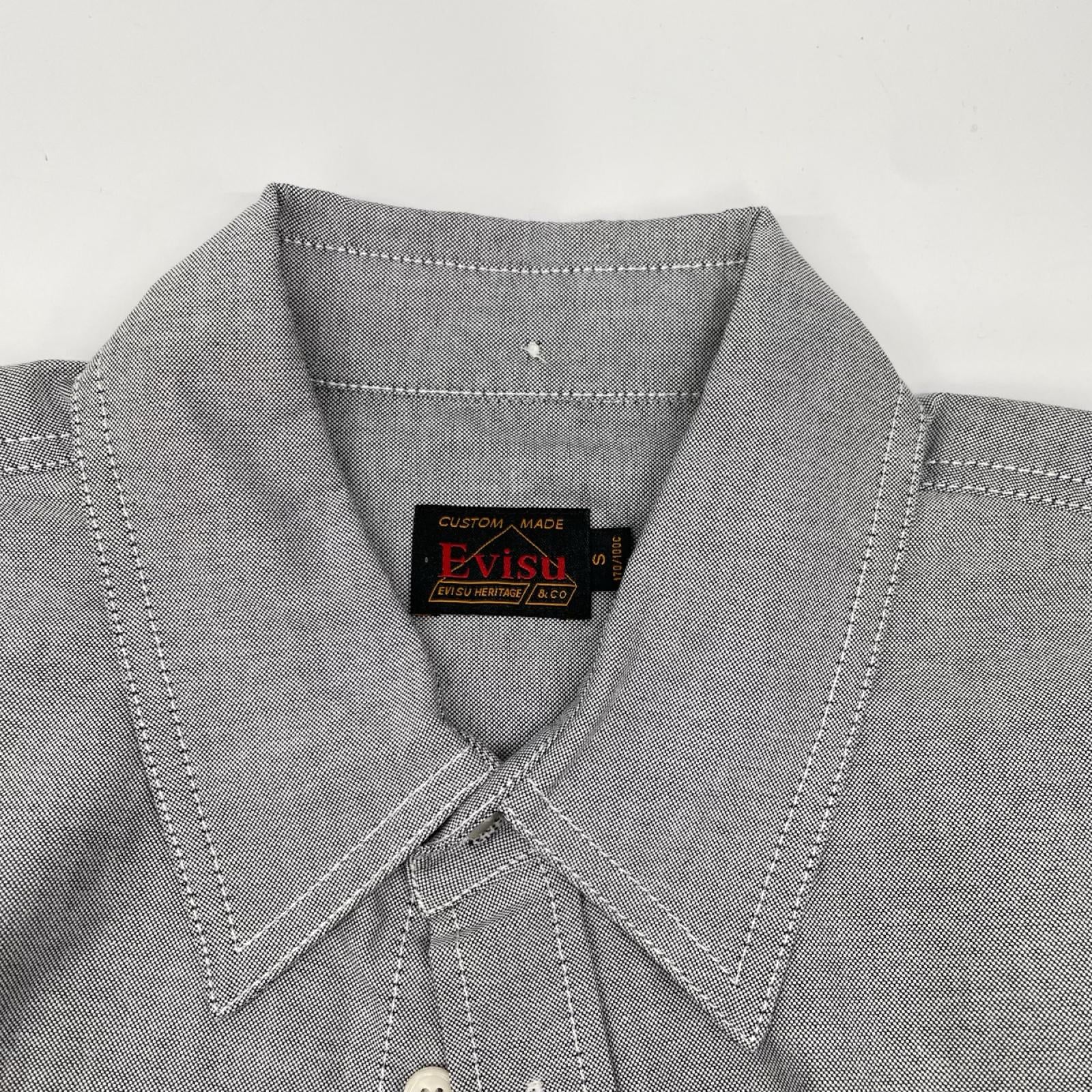 EVISU エヴィス グレー カモメプリント リラックスフィット ロングスリーブ オックスフォードシャツ トップス