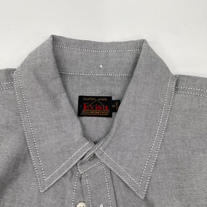 EVISU エヴィス グレー カモメプリント リラックスフィット ロングスリーブ オックスフォードシャツ トップス