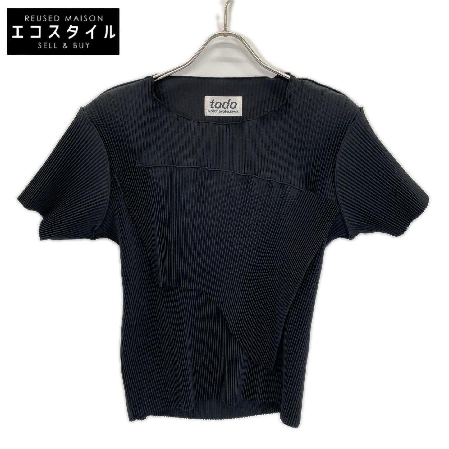 todo kotohayokozawa トゥードゥー コトハヨコザワ ブラック wave tiny top short sleeve プリーツデザインショートスリーブトップス トップス