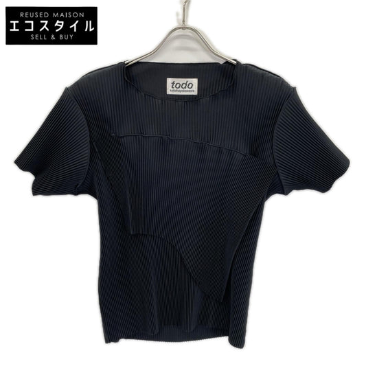 todo kotohayokozawa トゥードゥー コトハヨコザワ ブラック wave tiny top short sleeve プリーツデザインショートスリーブトップス トップス