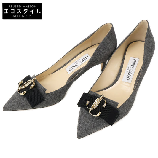 JIMMY CHOO ジミーチュウ 【新品同様】ARI 50 フランネル JCロゴ ポインテッドトゥ ヒールパンプス シューズ