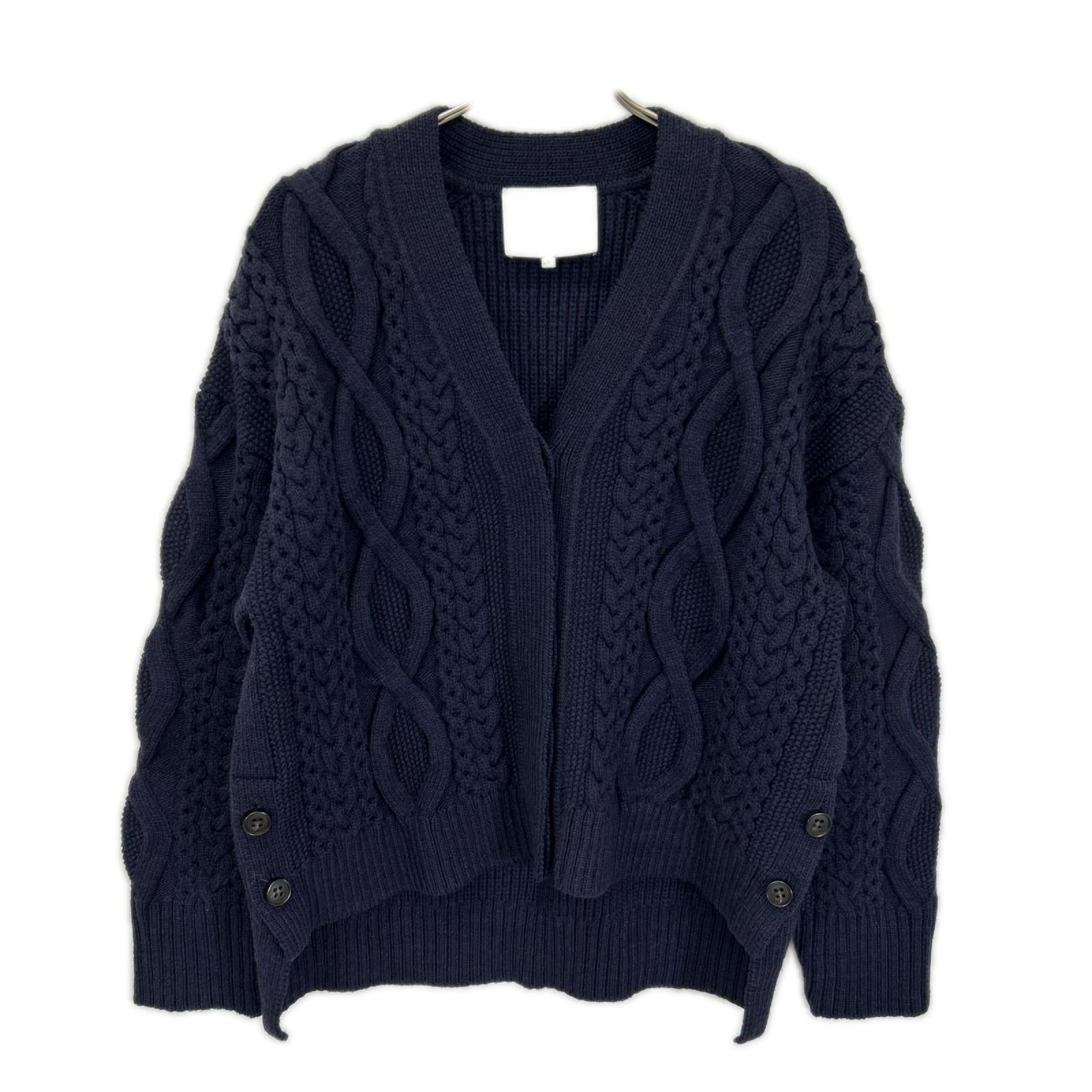 3.1 Phillip lim スリーワンフィリップリム ネイビー ウール ケーブルニット 比翼ボタン カーディガン トップス