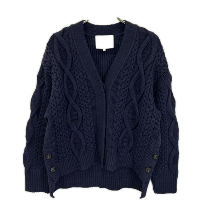 3.1 Phillip lim スリーワンフィリップリム ネイビー ウール ケーブルニット 比翼ボタン カーディガン トップス