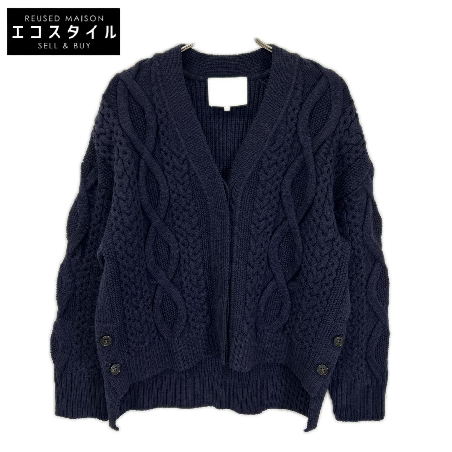 3.1 Phillip lim スリーワンフィリップリム ネイビー ウール ケーブルニット 比翼ボタン カーディガン トップス