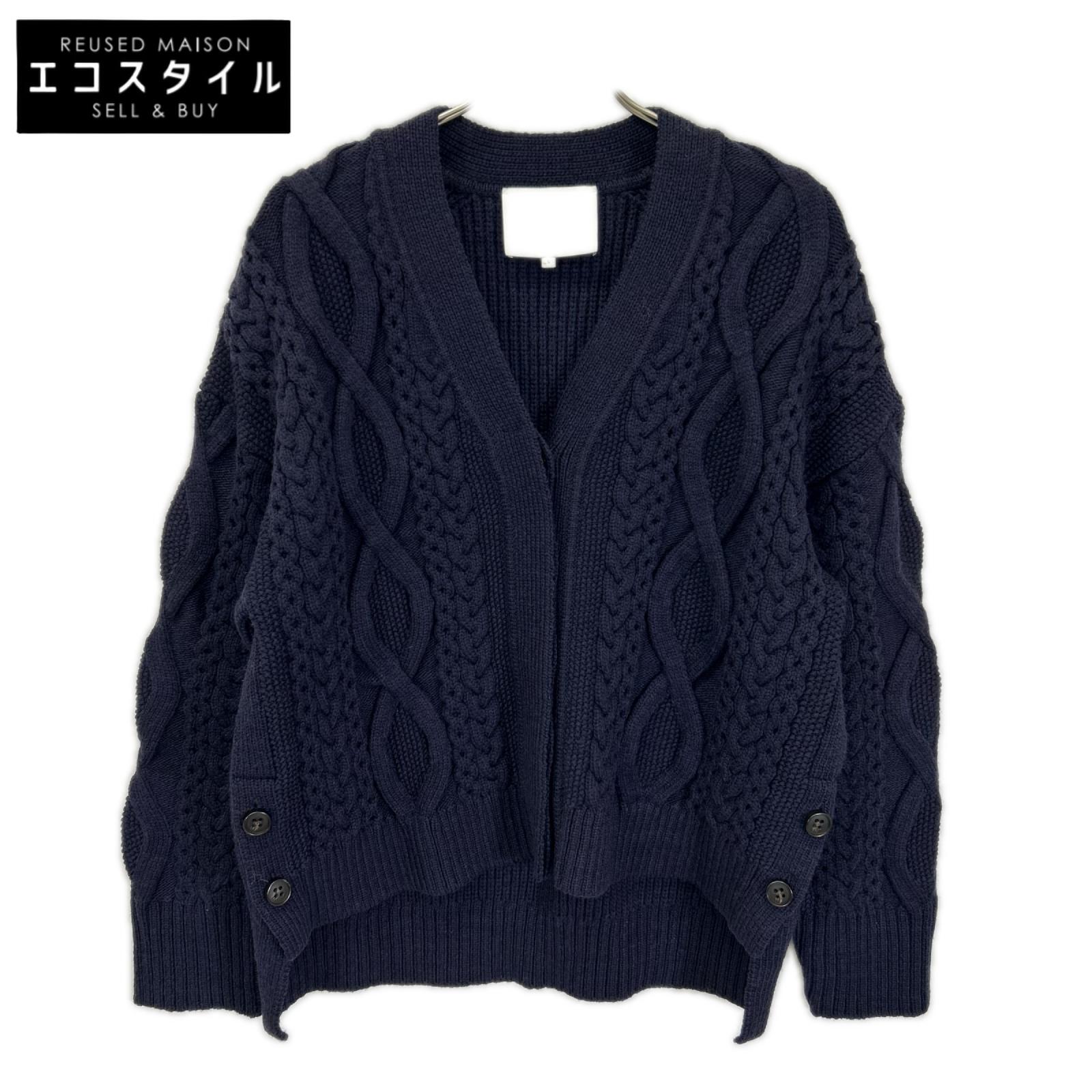 3.1 Phillip lim スリーワンフィリップリム ネイビー ウール ケーブルニット 比翼ボタン カーディガン トップス