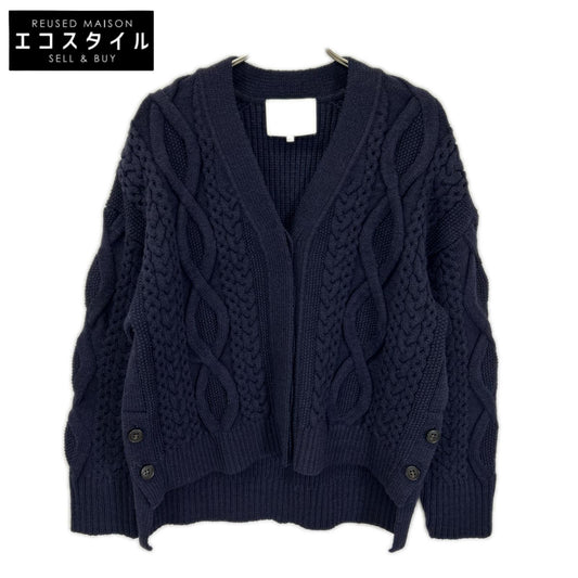 3.1 Phillip lim スリーワンフィリップリム ネイビー ウール ケーブルニット 比翼ボタン カーディガン トップス