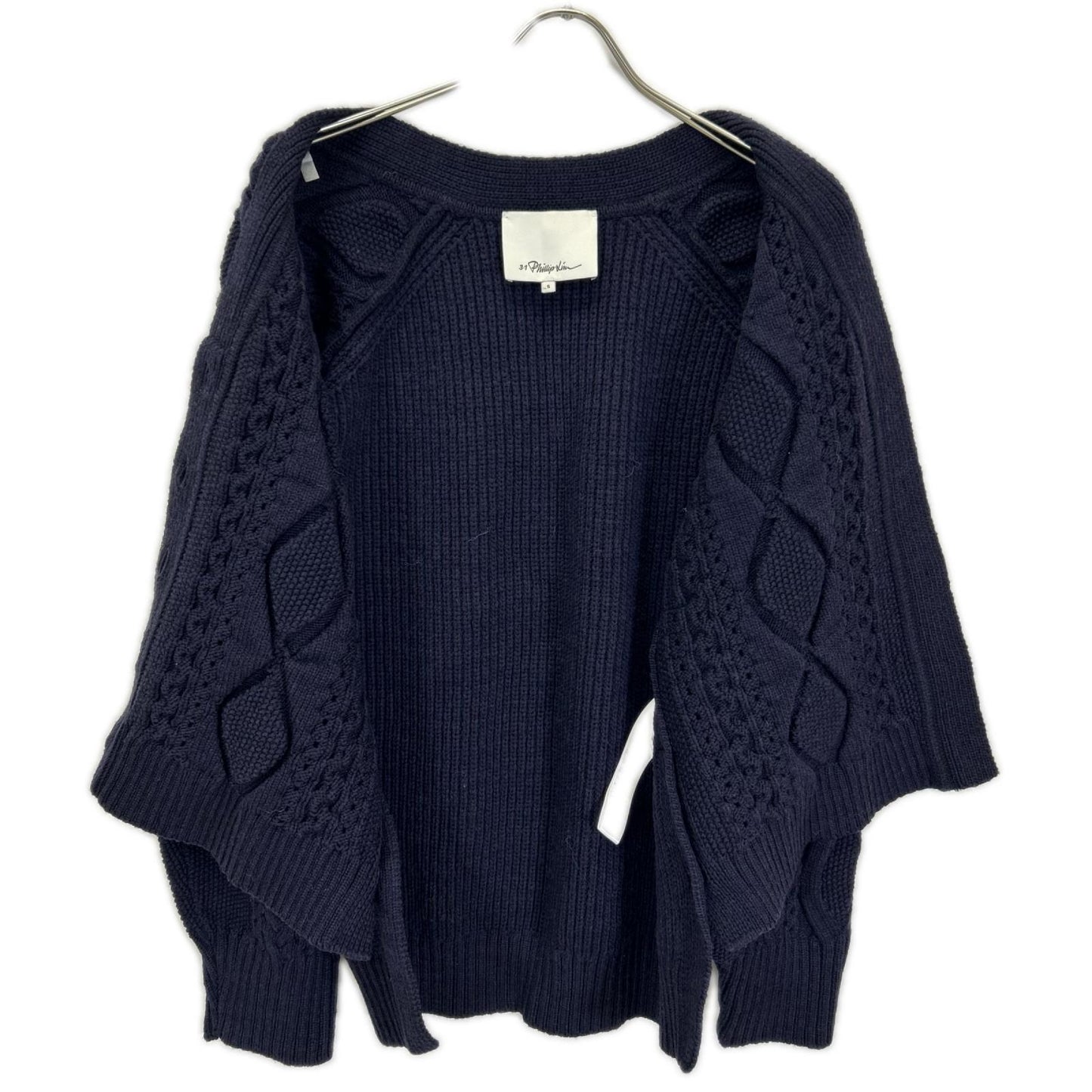 3.1 Phillip lim スリーワンフィリップリム ネイビー ウール ケーブルニット 比翼ボタン カーディガン トップス