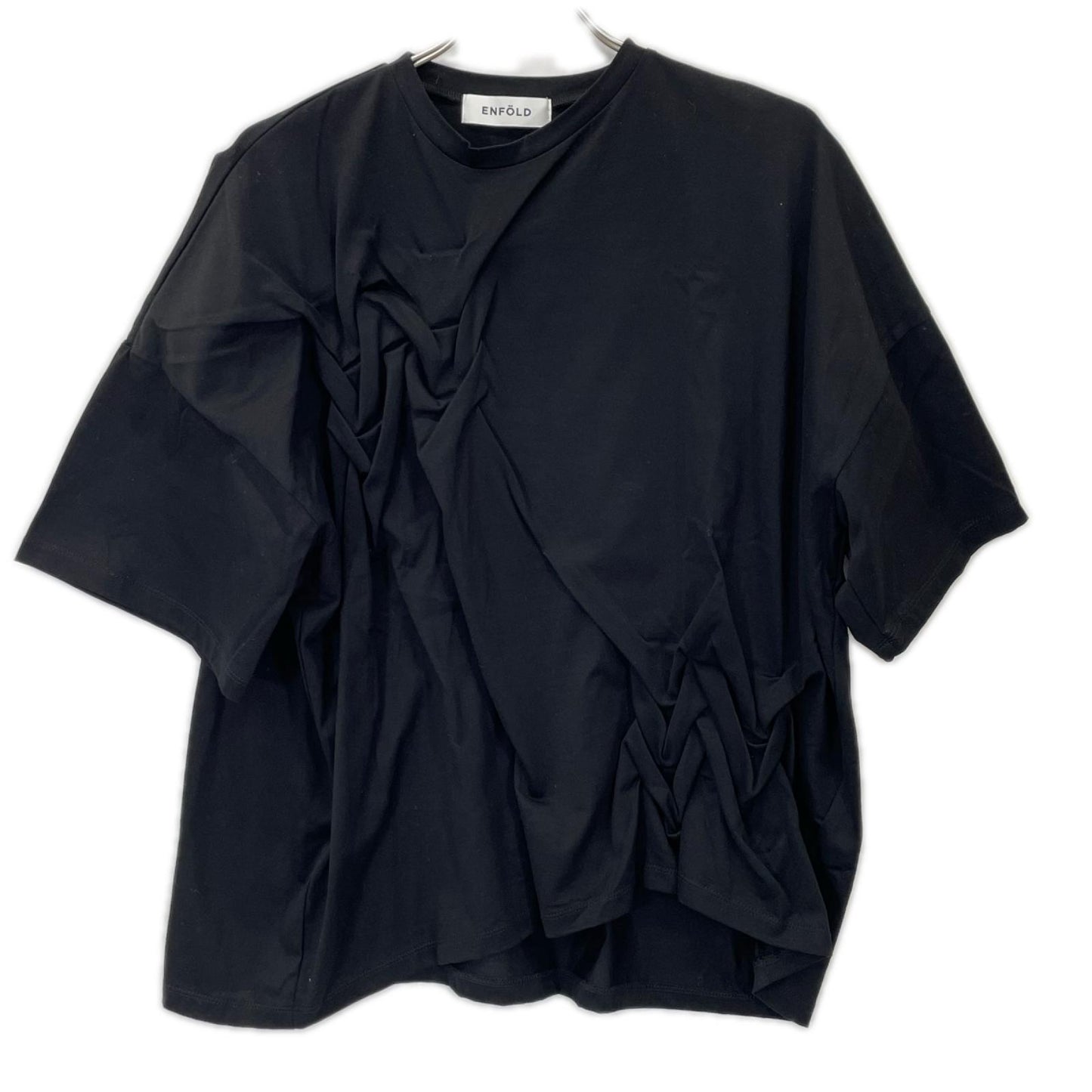 ENFOLD エンフォルド 26AW 300JA280-2901 ブラック コットン SMOCKING T-SHIRT トップス