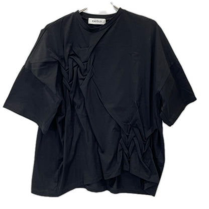 ENFOLD エンフォルド 26AW 300JA280-2901 ブラック コットン SMOCKING T-SHIRT トップス
