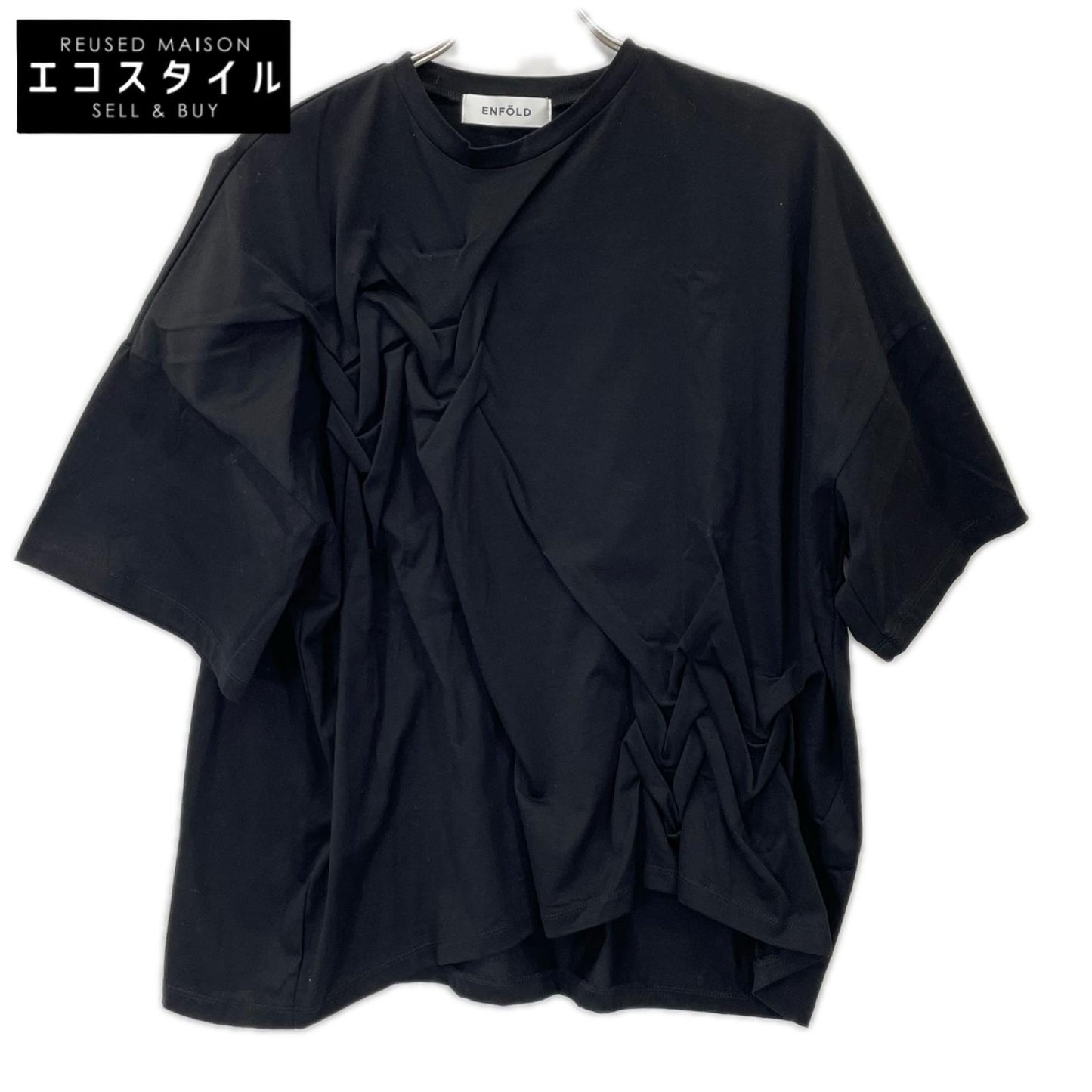 ENFOLD エンフォルド 26AW 300JA280-2901 ブラック コットン SMOCKING T-SHIRT トップス