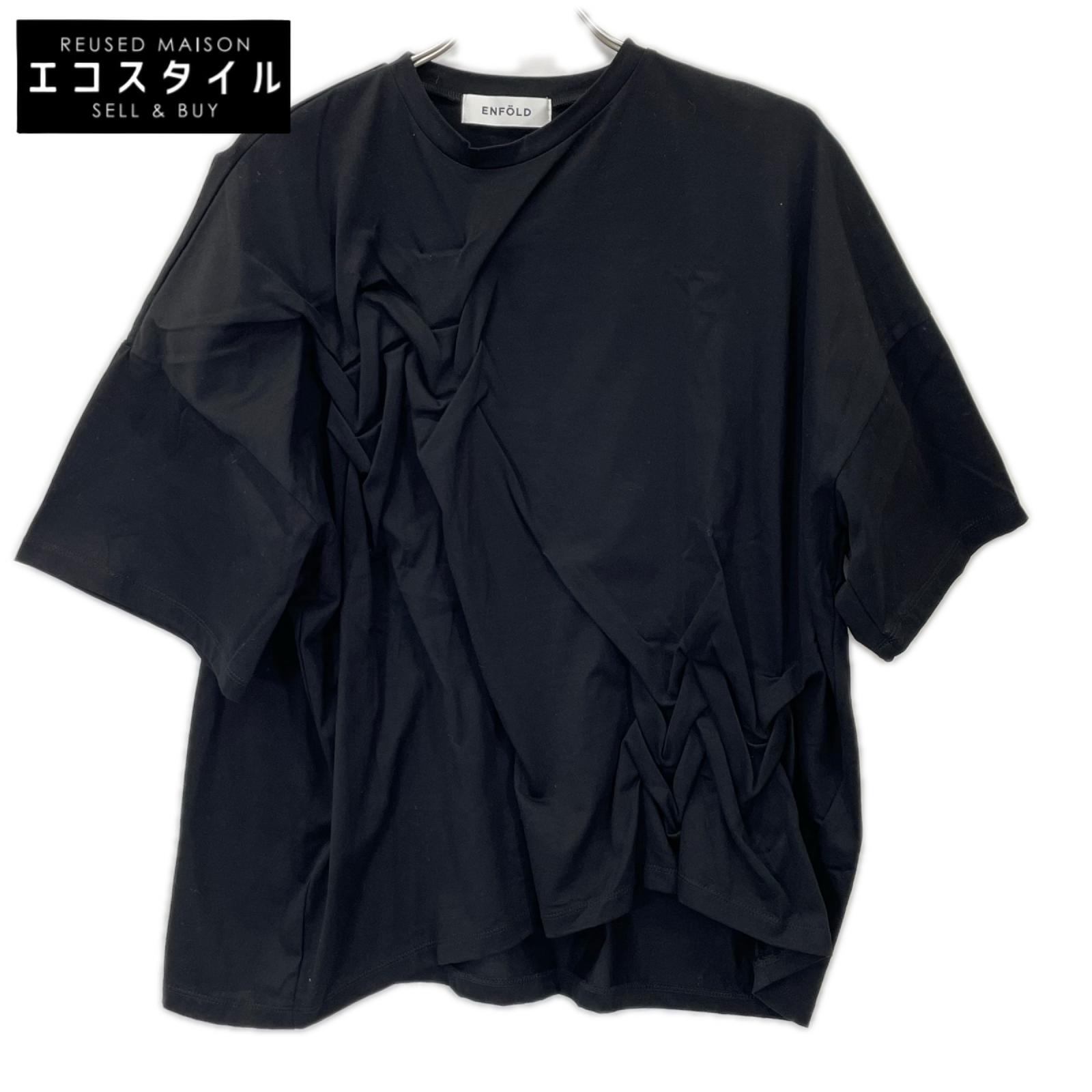 ENFOLD エンフォルド 26AW 300JA280-2901 ブラック コットン SMOCKING T-SHIRT トップス