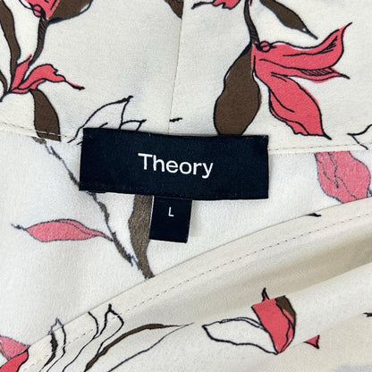 Theory セオリー 01-2208208 ベージュ ポリエステル リーフプリント Vネックノースリーブブラウス トップス