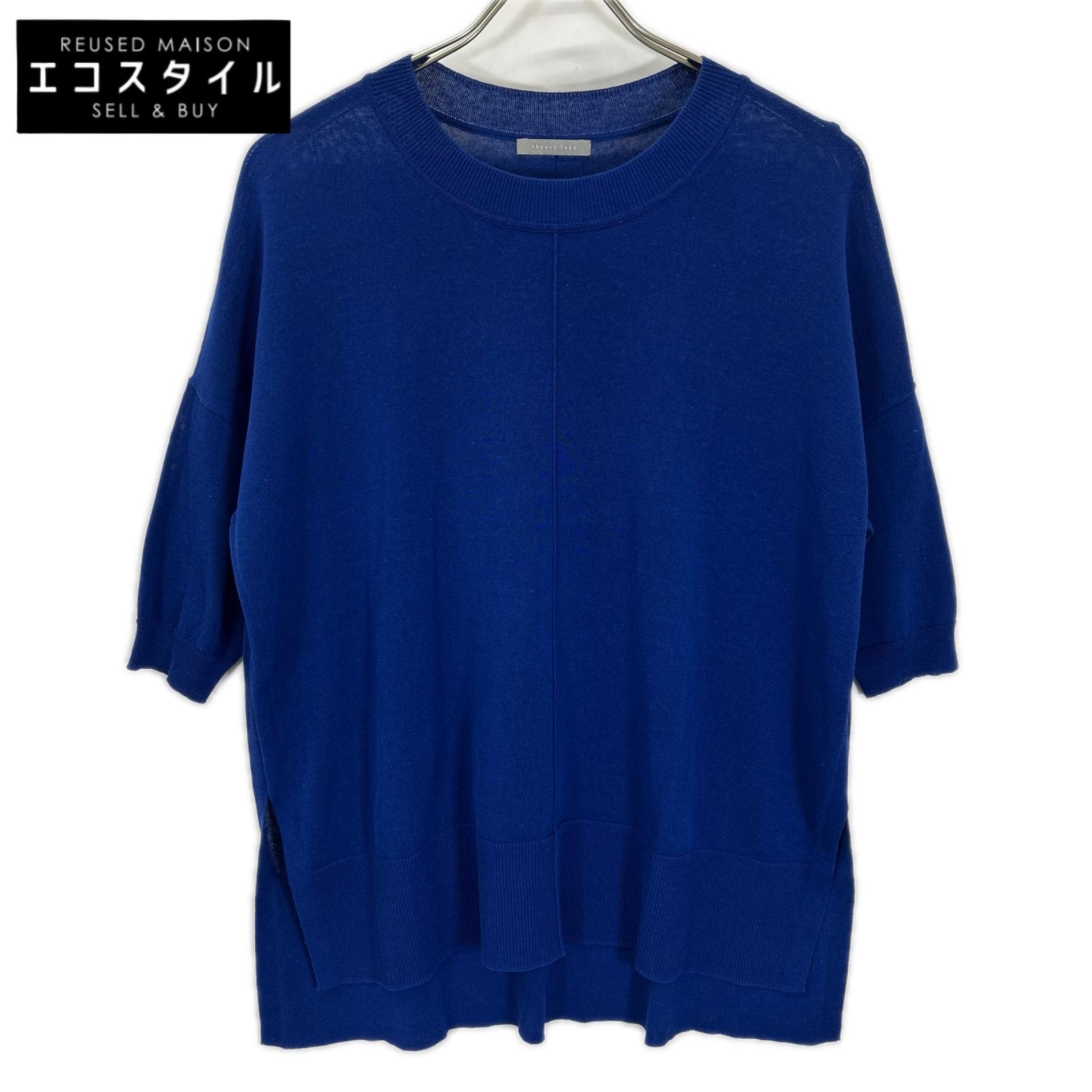theory luxe セオリーリュクス 03-4201703 ブルー リネン混 サイドスリット ショートスリーブニットソー トップス