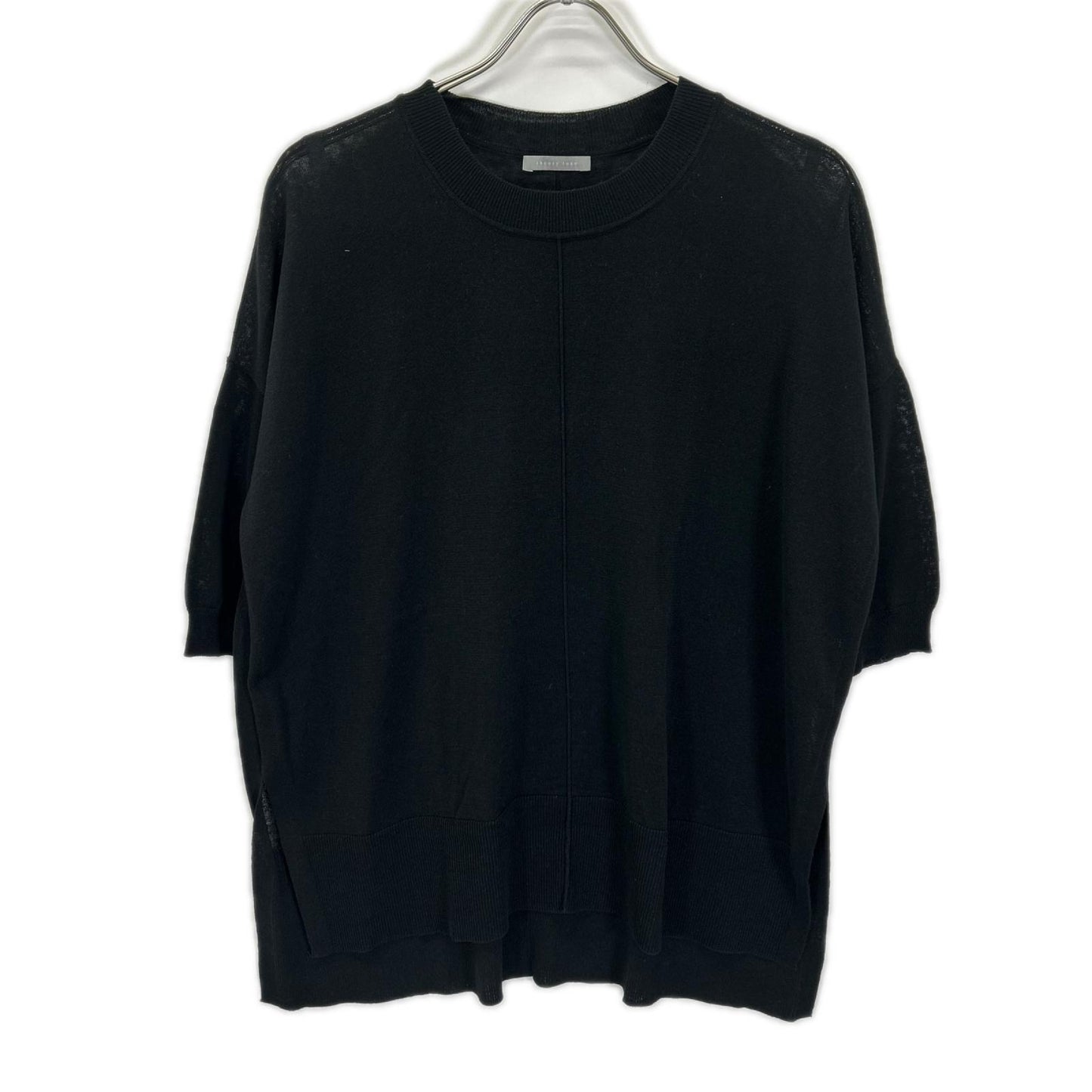 theory luxe セオリーリュクス 03-4201703 ブラック リネン混 サイドスリット ショートスリーブニットソー トップス
