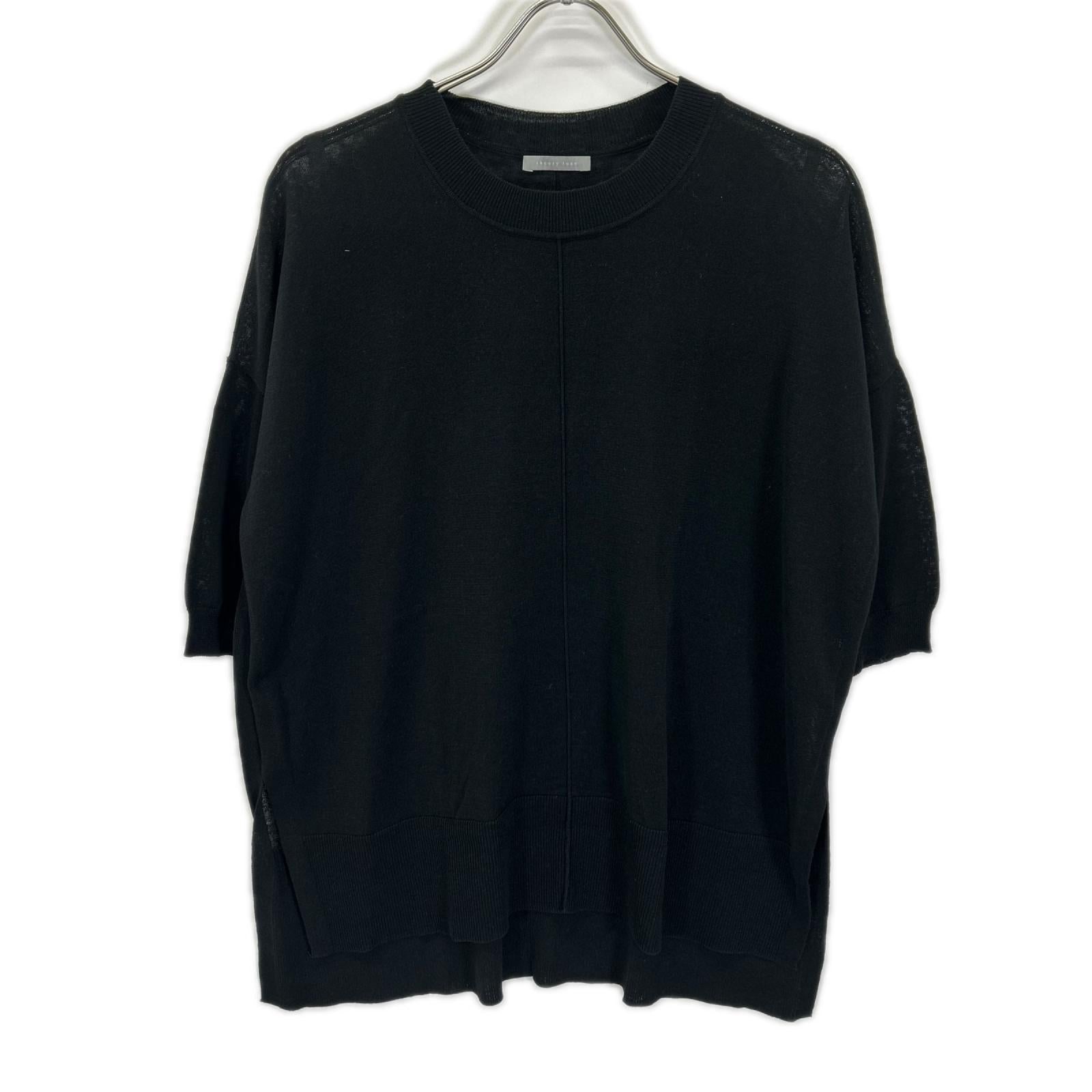 theory luxe セオリーリュクス 03-4201703 ブラック リネン混 サイドスリット ショートスリーブニットソー トップス