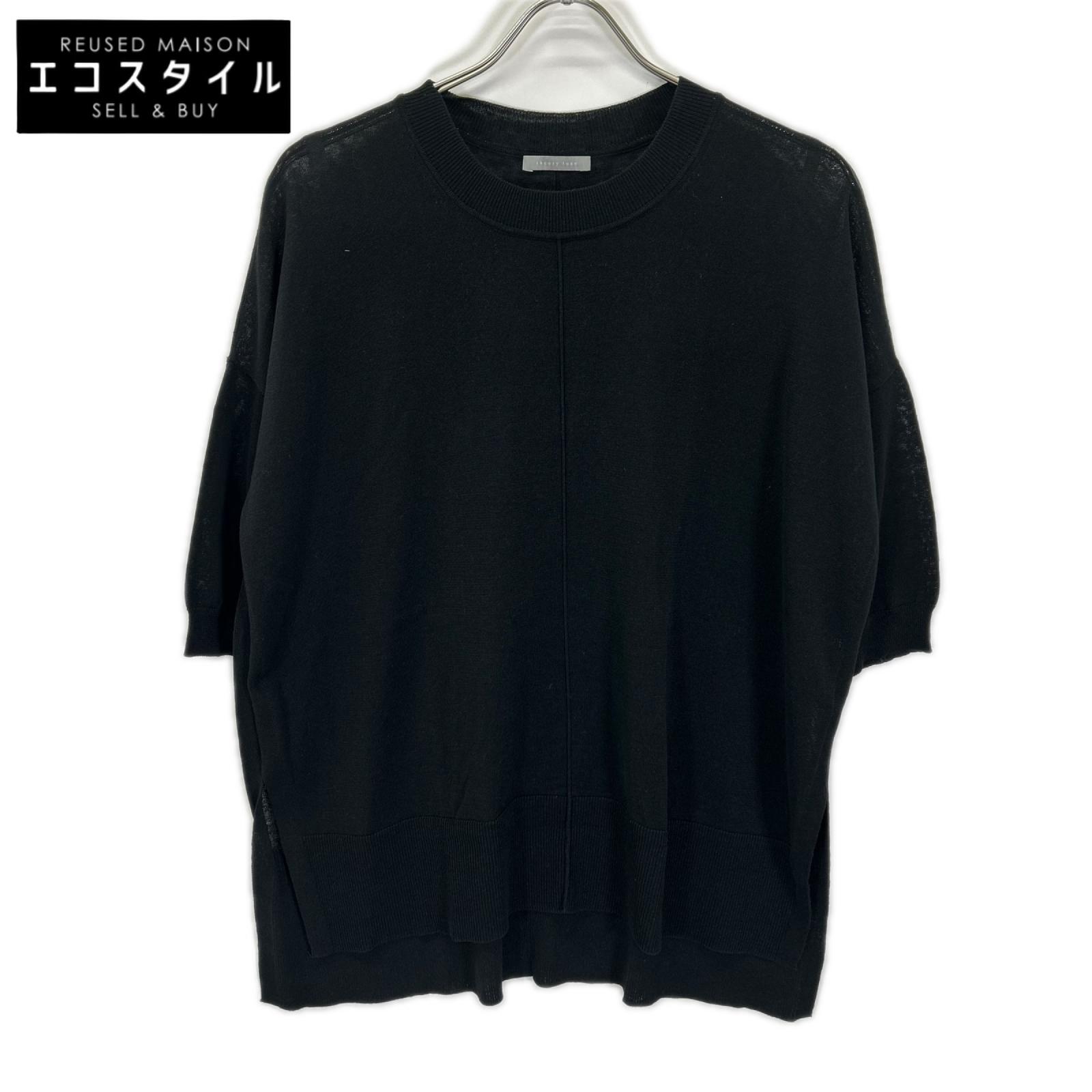 theory luxe セオリーリュクス 03-4201703 ブラック リネン混 サイドスリット ショートスリーブニットソー トップス