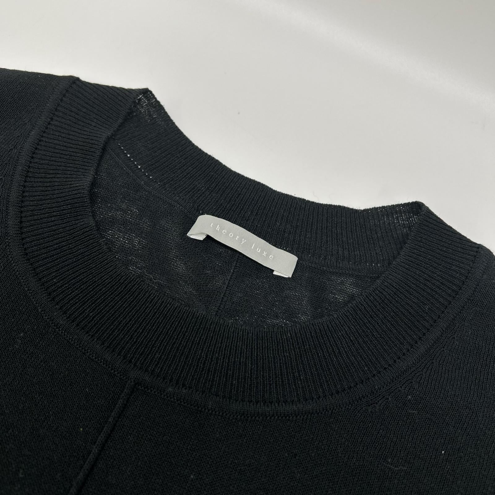 theory luxe セオリーリュクス 03-4201703 ブラック リネン混 サイドスリット ショートスリーブニットソー トップス