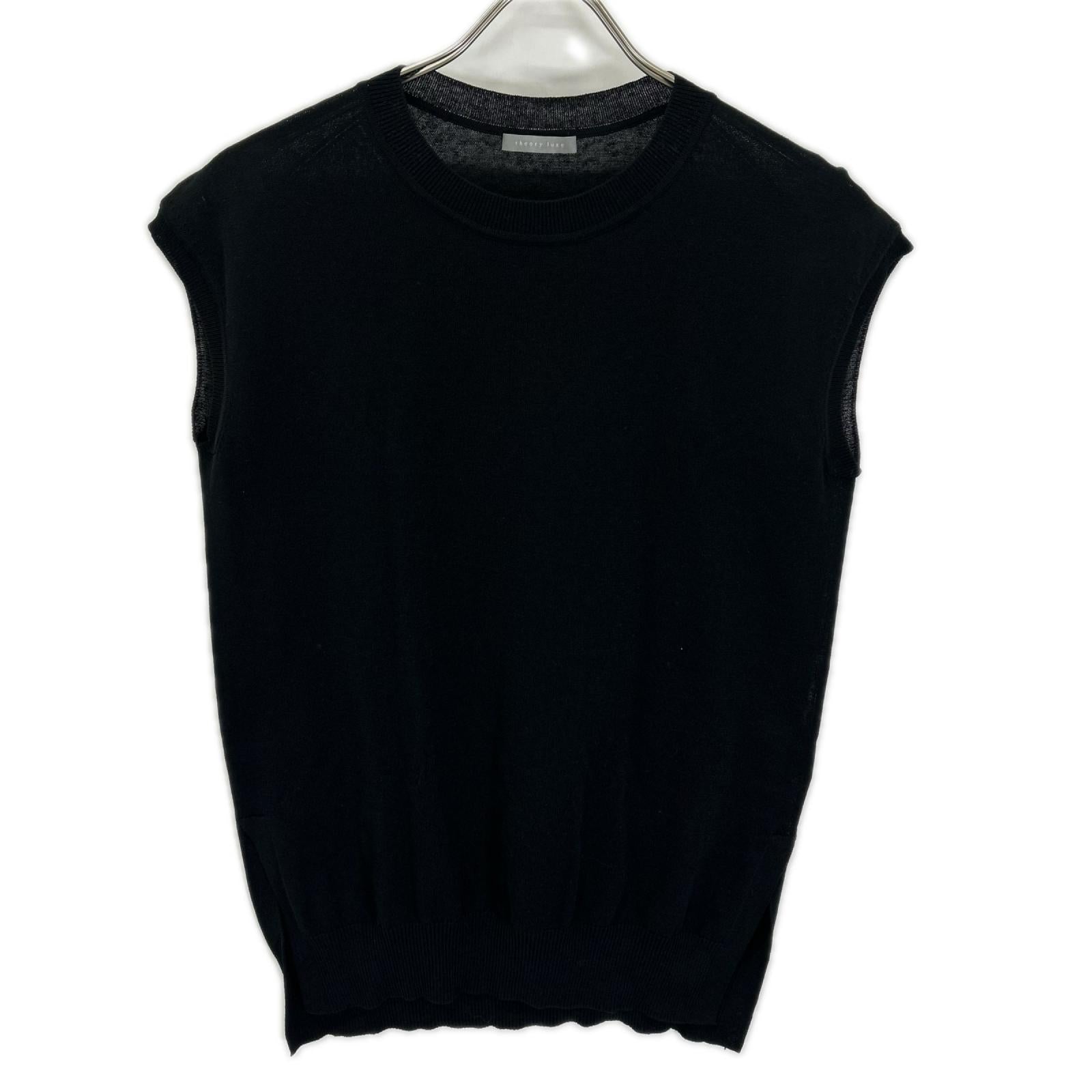 theory luxe セオリーリュクス 03-3101724 ブラック リネン混 サイドスリット ノースリーブニットソー トップス