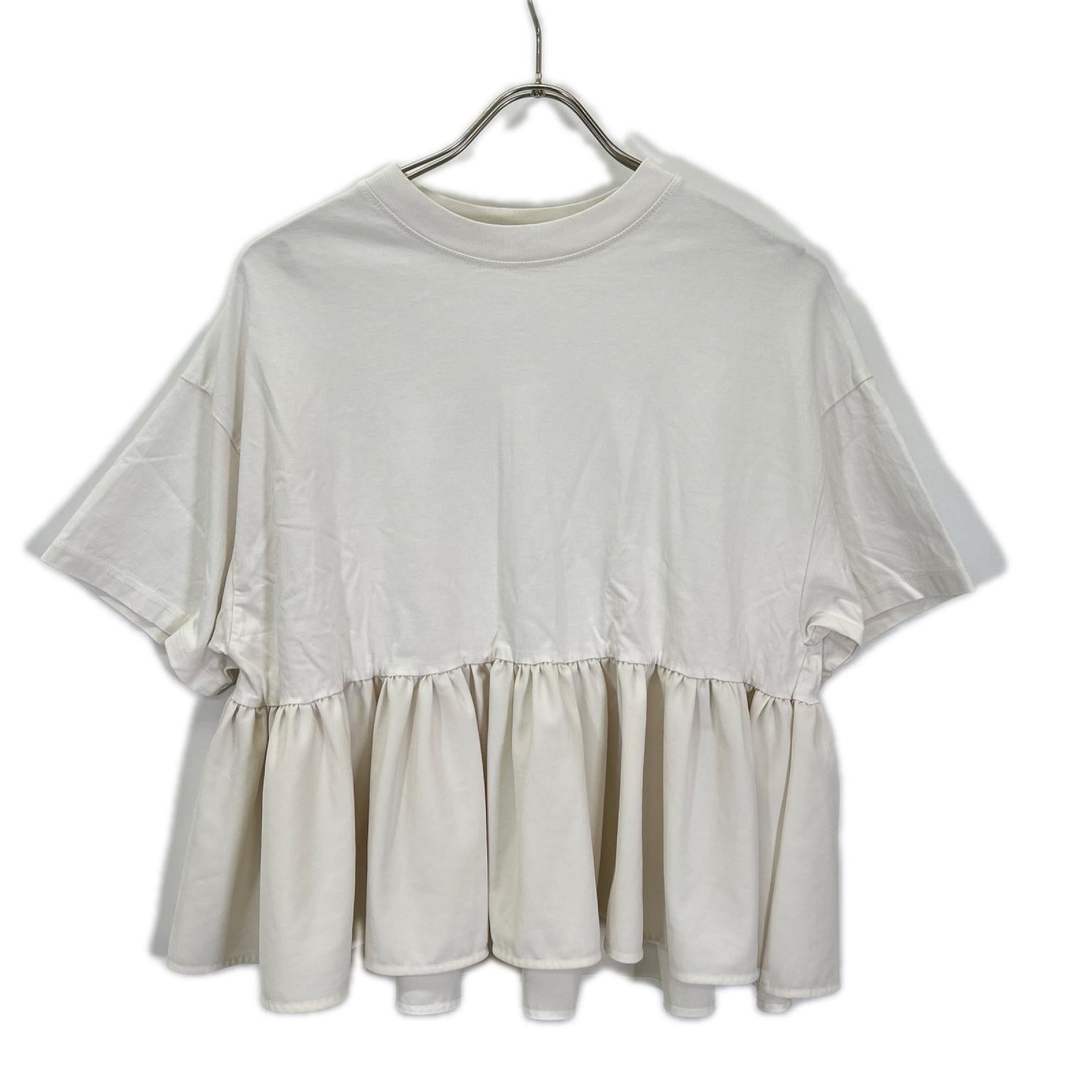 yori ヨリ ホワイト ヘムフリルワイドトップス トップス