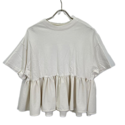yori ヨリ ホワイト ヘムフリルワイドトップス トップス