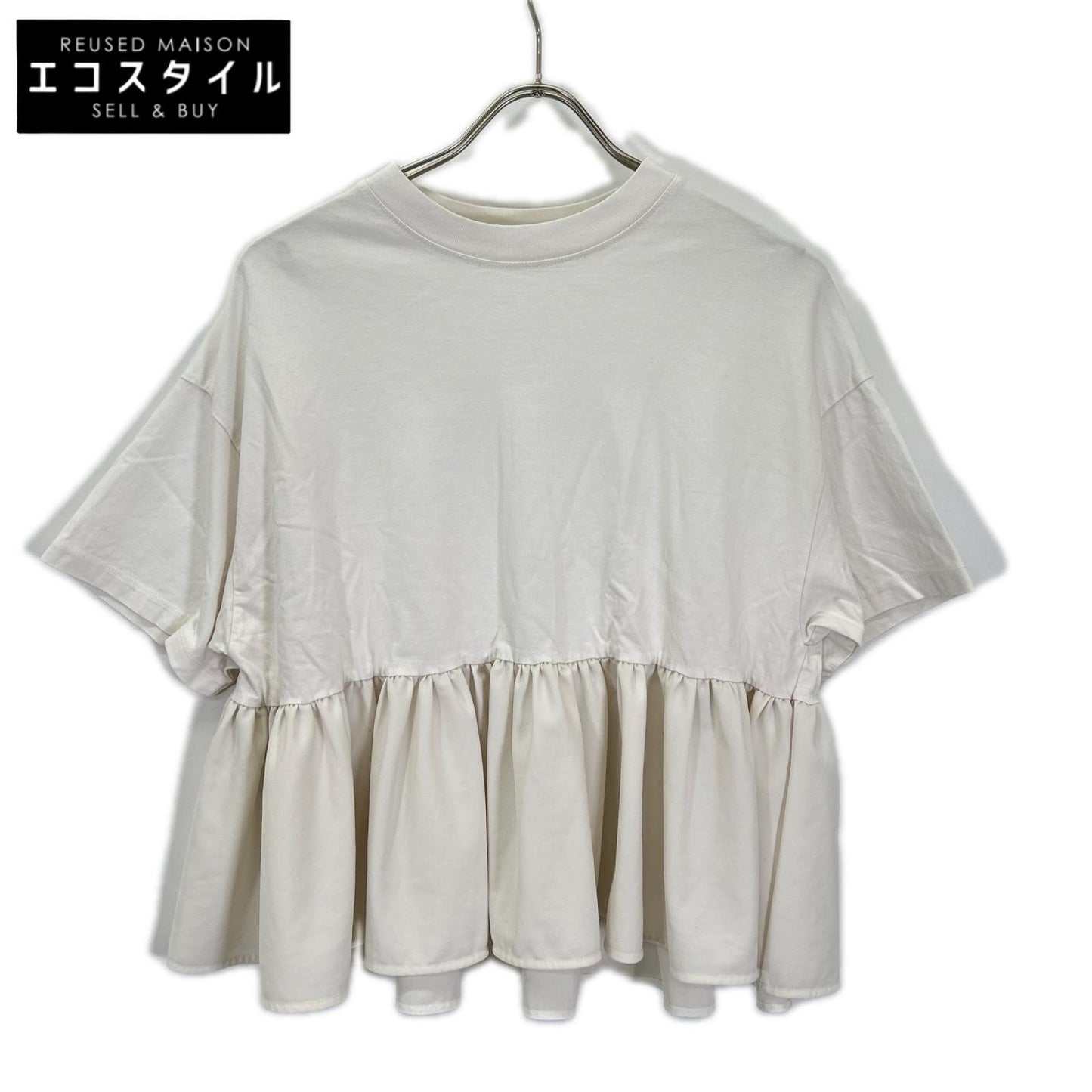 yori ヨリ ホワイト ヘムフリルワイドトップス トップス