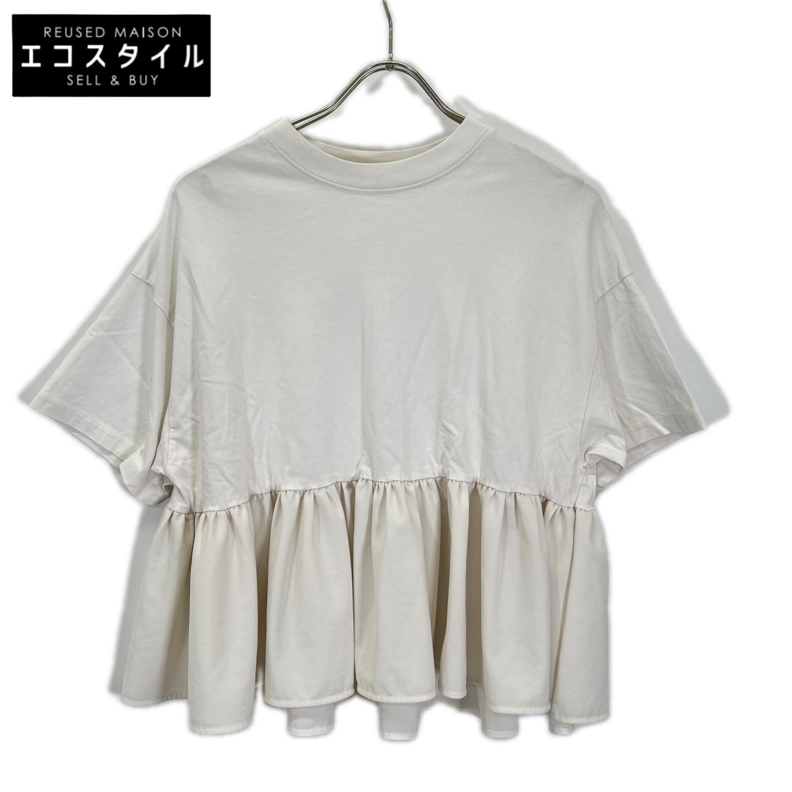 yori ヨリ ホワイト ヘムフリルワイドトップス トップス