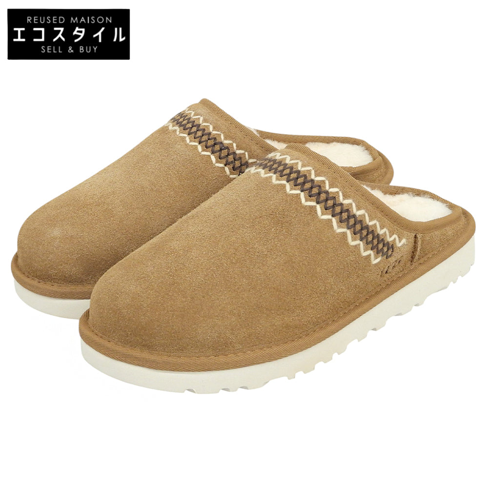 UGG アグ 新品同様 アサーソン クラシック スエード×シープスキン 刺繍 ロゴ スリッポン シューズ レディース ベージュ 24cm 1162330 シューズ