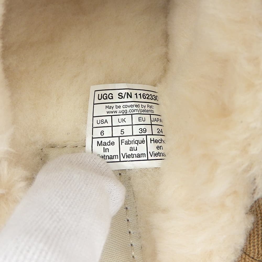 UGG アグ 新品同様 アサーソン クラシック スエード×シープスキン 刺繍 ロゴ スリッポン シューズ レディース ベージュ 24cm 1162330 シューズ