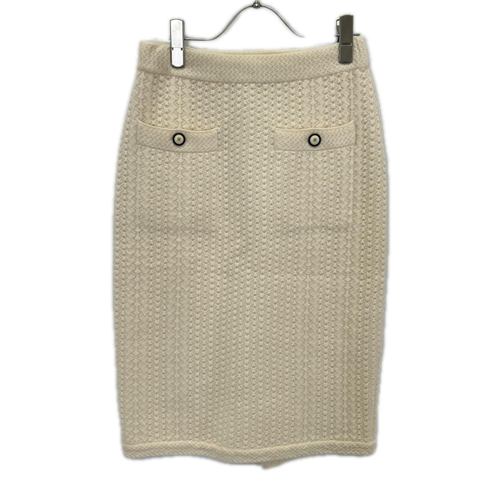 CHANEL シャネル P57346K07533 アイボリー カシミヤ100 ココマークボタン フロントポケット タイトニットスカート スカート