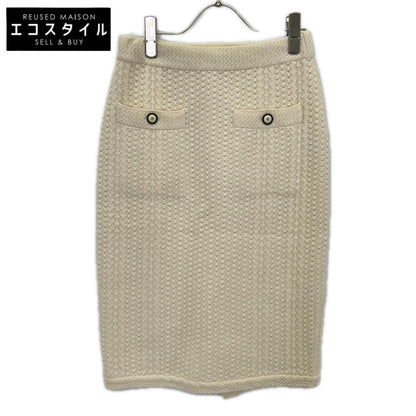 CHANEL シャネル P57346K07533 アイボリー カシミヤ100 ココマークボタン フロントポケット タイトニットスカート スカート