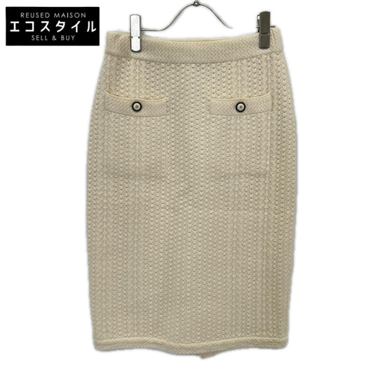 CHANEL シャネル P57346K07533 アイボリー カシミヤ100 ココマークボタン フロントポケット タイトニットスカート スカート