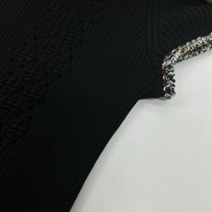 CHANEL シャネル P55726K07318 ブラック×マルチカラー コットン ショートスリーブリブニットトップス トップス