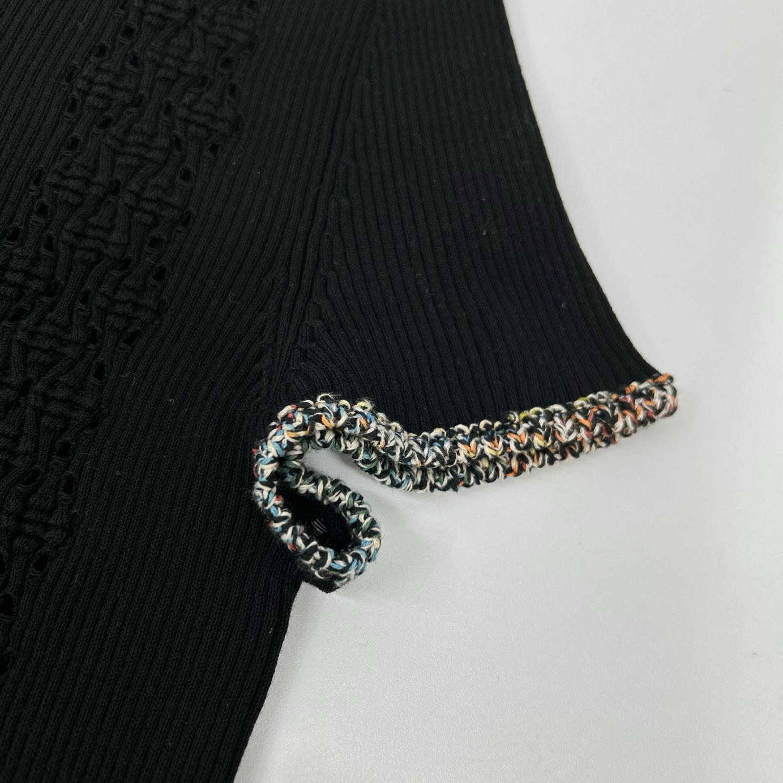 CHANEL シャネル P55726K07318 ブラック×マルチカラー コットン ショートスリーブリブニットトップス トップス