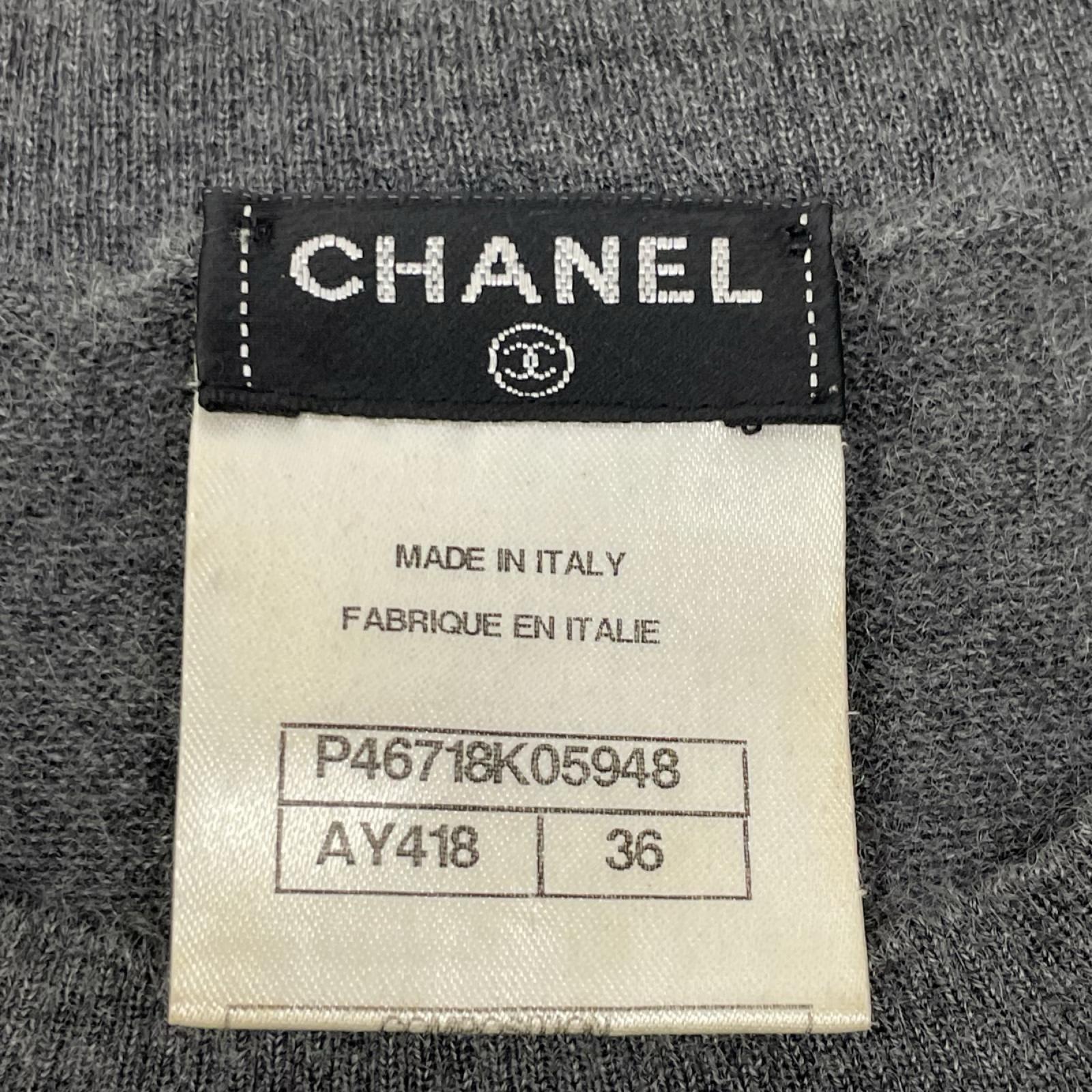 CHANEL シャネル P46718K05948 グレー カシミヤ×シルク ココマークプレート ショートスリーブニットソー トップス