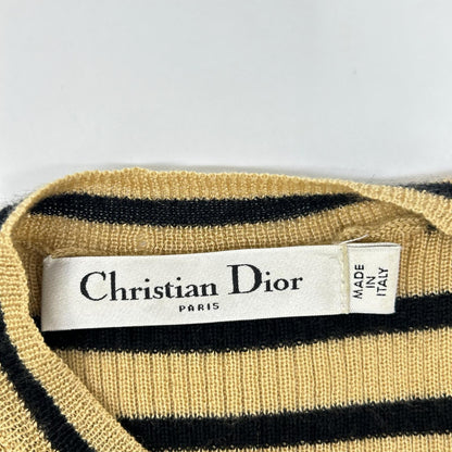 Christian Dior クリスチャンディオール 22SS 024S47AM107 ベージュ×ブラック カシミヤシルク Bee刺繍 ボーダーショートスリーブニットソー トップス