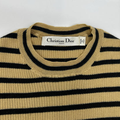 Christian Dior クリスチャンディオール 22SS 024S47AM107 ベージュ×ブラック カシミヤシルク Bee刺繍 ボーダーショートスリーブニットソー トップス