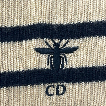 Christian Dior クリスチャンディオール 22SS 024S47AM107 ベージュ×ブラック カシミヤシルク Bee刺繍 ボーダーショートスリーブニットソー トップス