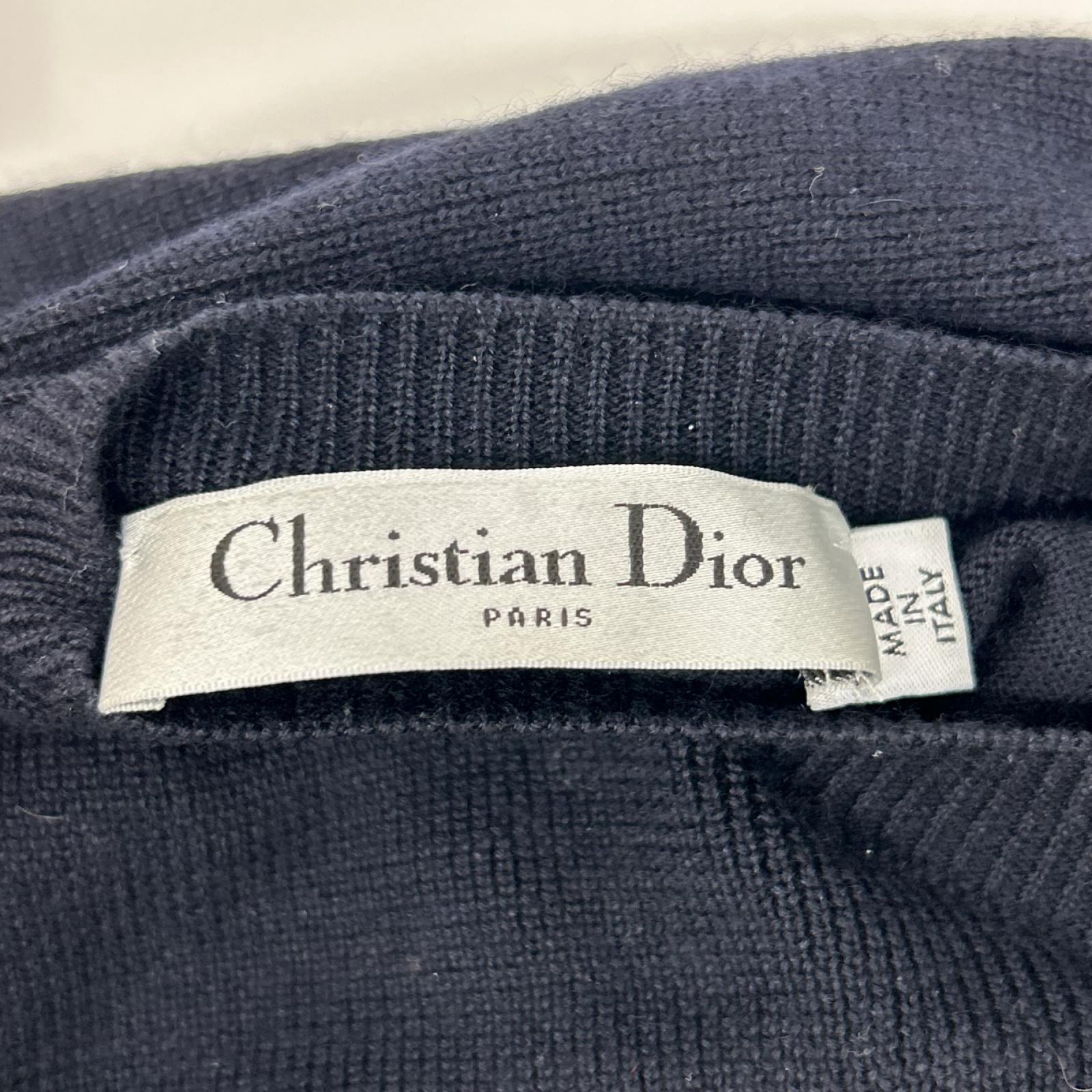 Christian Dior クリスチャンディオール 114T25AM105 ネイビー カシミヤ×シルク Bee刺繍 セーラーカラー ハーフボタンニットプルオーバー トップス