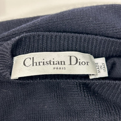 Christian Dior クリスチャンディオール 114T25AM105 ネイビー カシミヤ×シルク Bee刺繍 セーラーカラー ハーフボタンニットプルオーバー トップス