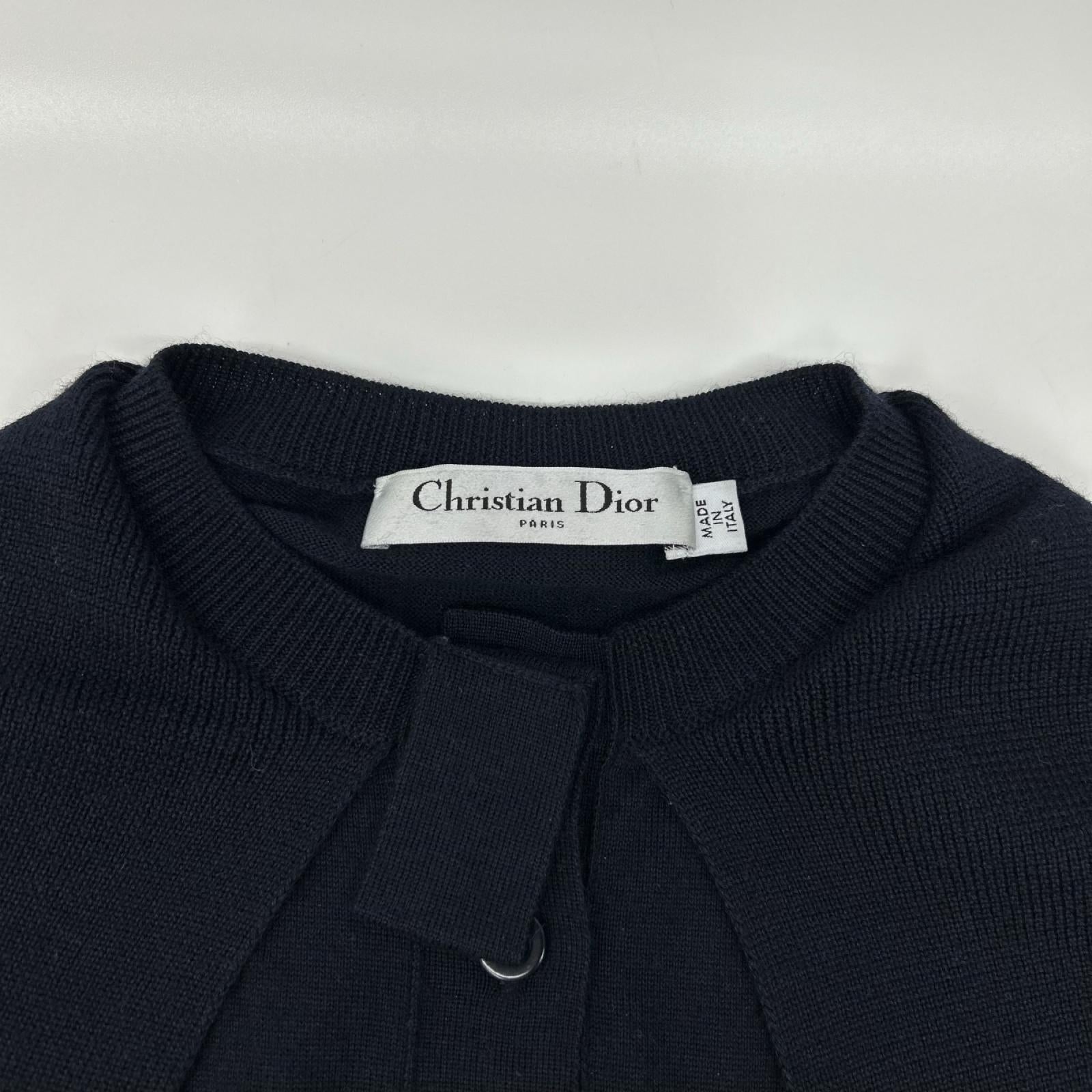 Christian Dior クリスチャンディオール 114T25AM105 ネイビー カシミヤ×シルク Bee刺繍 セーラーカラー ハーフボタンニットプルオーバー トップス