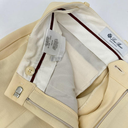 Loro Piana ロロピアーナ アイボリー ウール×シルク ジップフライ センタープレスストレートワイドパンツ ボトムス