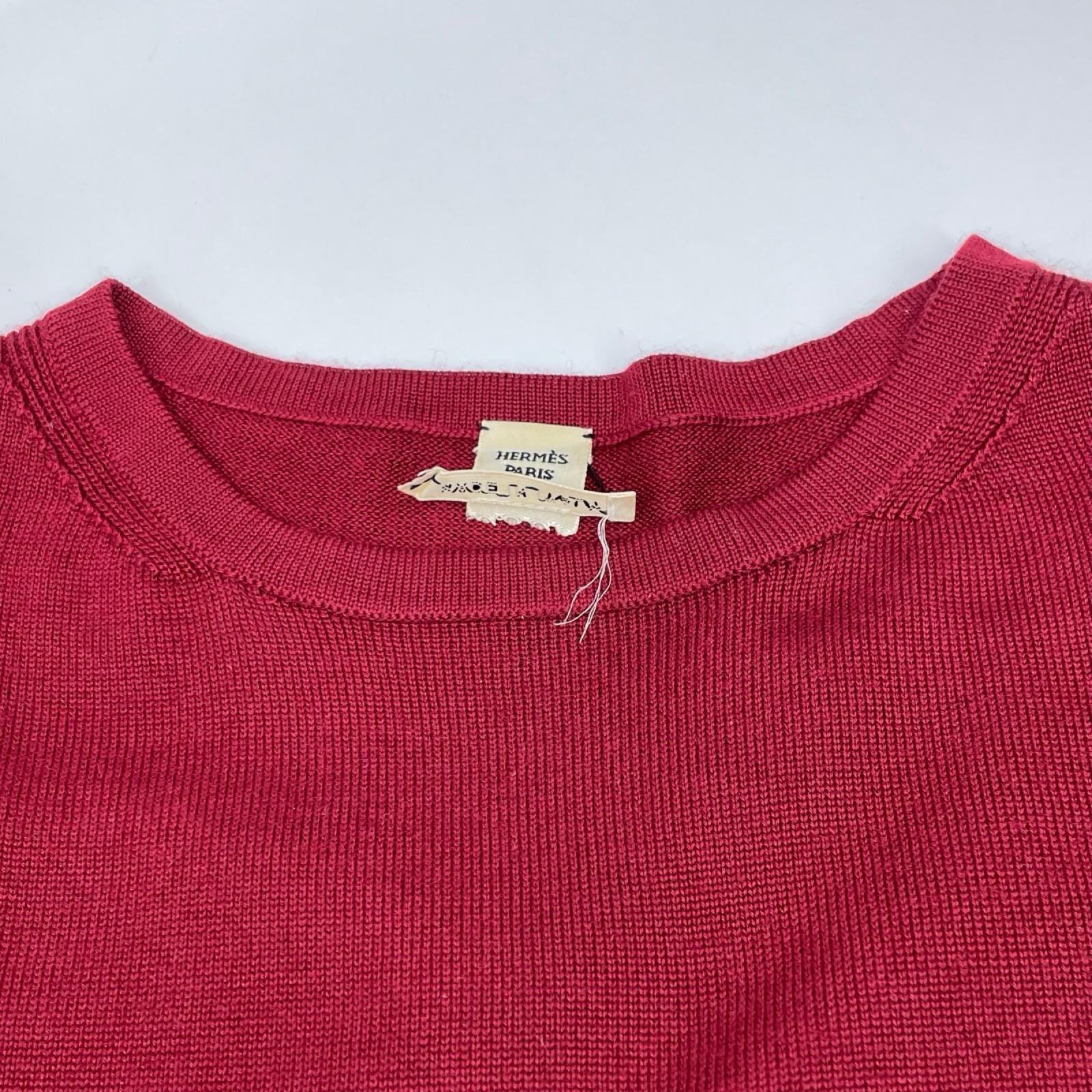 HERMES エルメス 【ゴルチエ期】ボルドー Hロゴ金具 S/Sクルーネックニット トップス