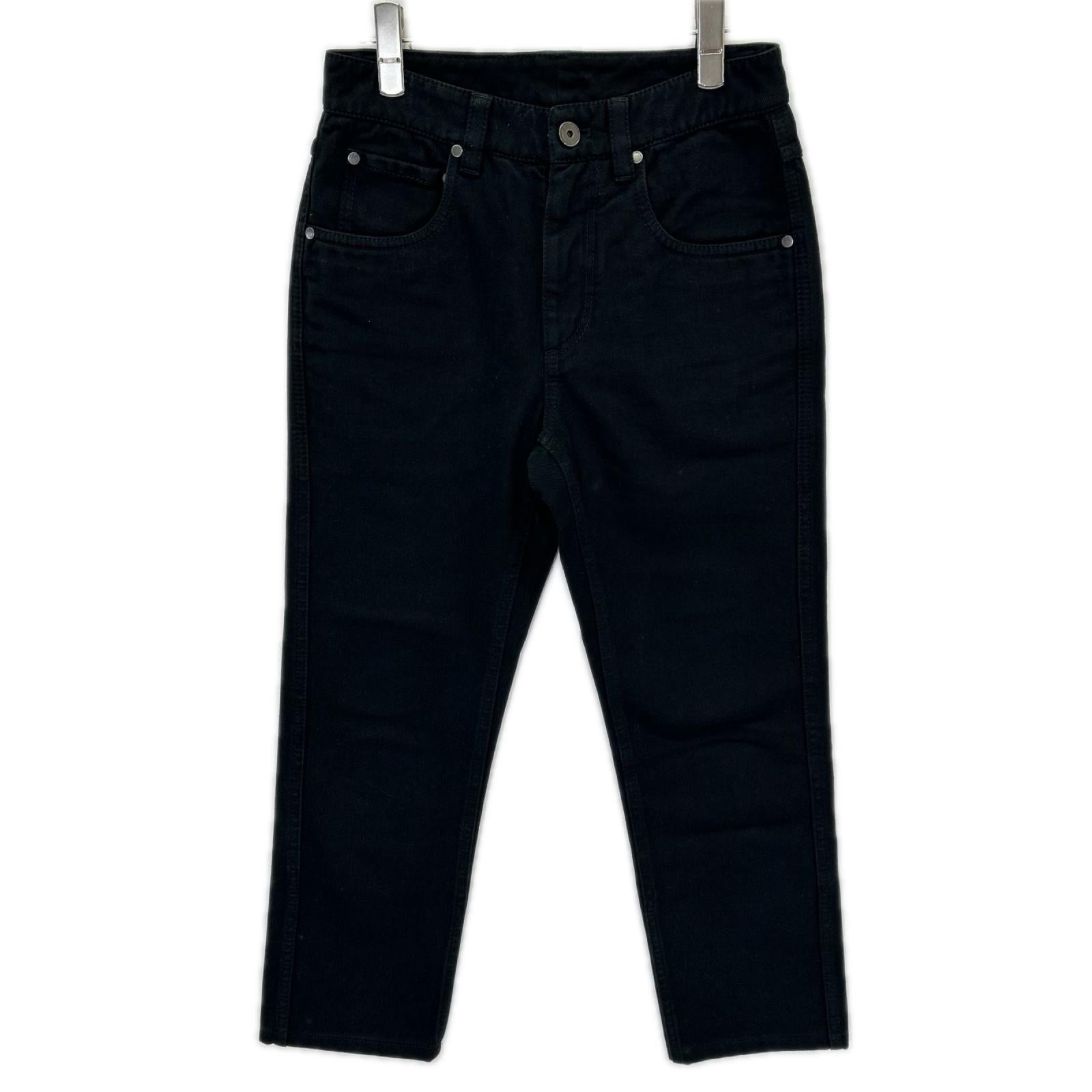 BRUNELLO CUCINELLI ブルネロクチネリ ブラック ボタンフライ ロゴパッチクロップドデニムパンツ ボトムス