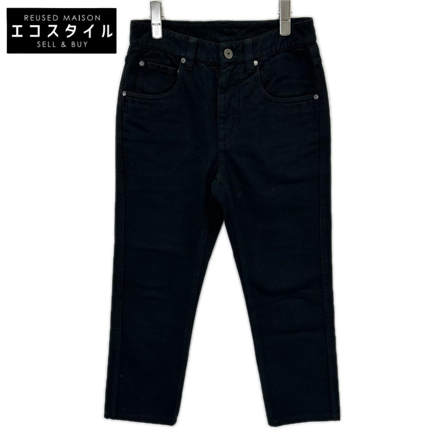 BRUNELLO CUCINELLI ブルネロクチネリ ブラック ボタンフライ ロゴパッチクロップドデニムパンツ ボトムス