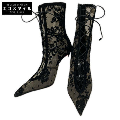 CHRISTIAN LOUBOUTIN クリスチャンルブタン 【新品同様】3250821 KM Lace Booty 100mm フラワーレース レースアップ ヒールブーツ シューズ